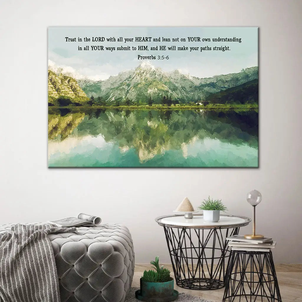 Proverbs 3:5-6 Trust In The Lord With All Your Heart, Mountain Lake, Christian Wall Art Canvas