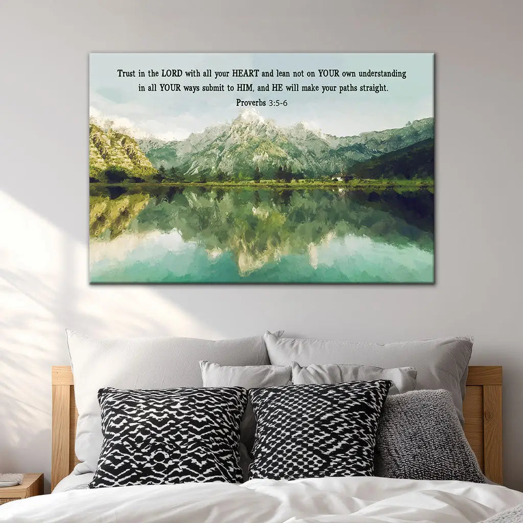 Proverbs 3:5-6 Trust In The Lord With All Your Heart, Mountain Lake, Christian Wall Art Canvas