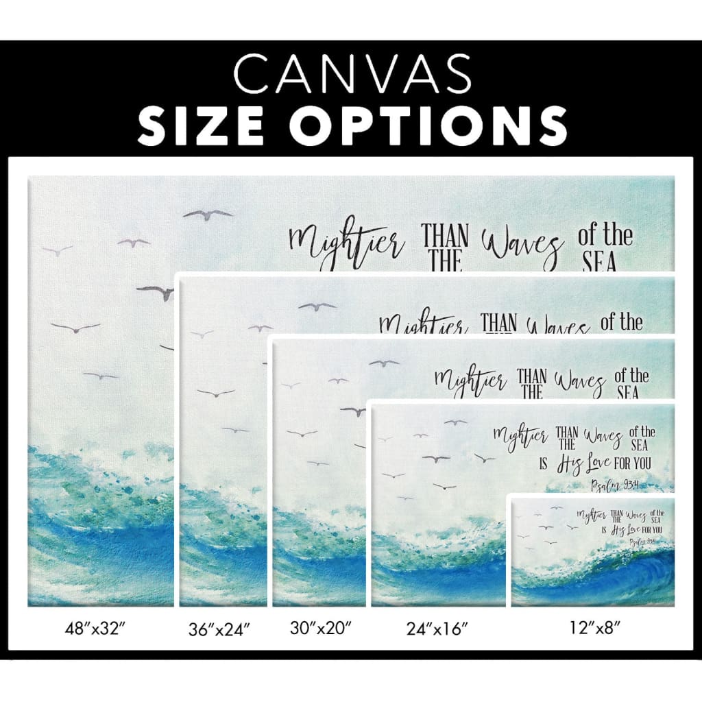 Ocean Waves, Mightier Than The Waves Of The Sea Is His Love For You, Bible Verse Wall Art Canvas