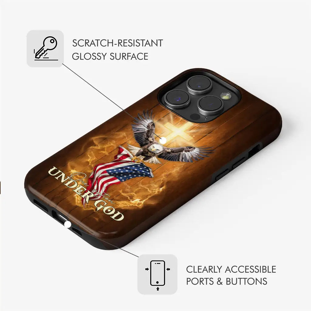 One Nation Under God, Bald Eagle With American Flag, Phone Case
