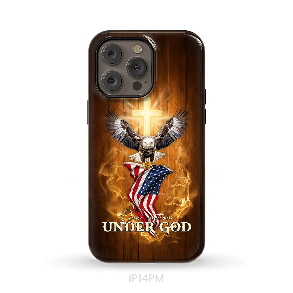 One Nation Under God, Bald Eagle With American Flag, Phone Case
