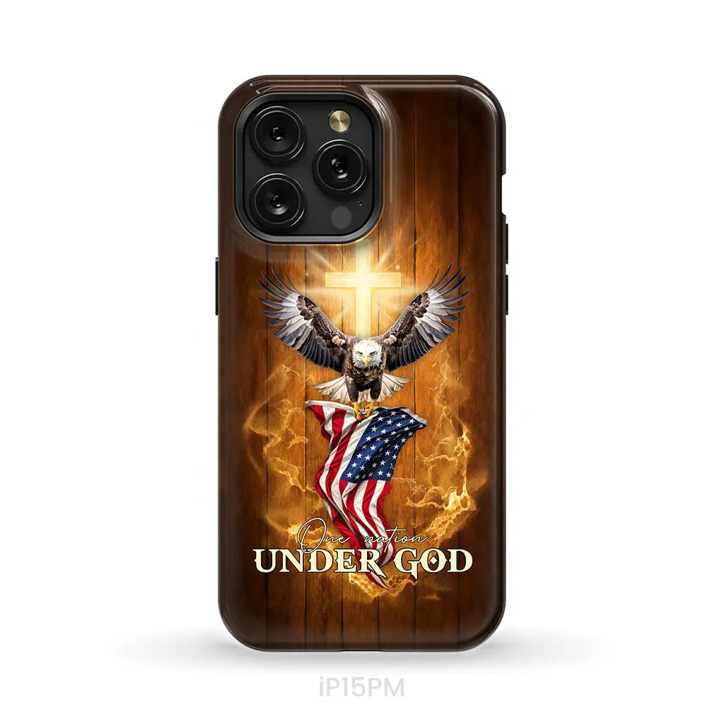 One Nation Under God, Bald Eagle With American Flag, Phone Case