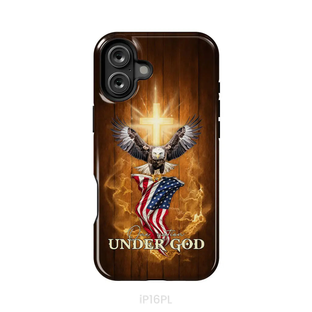 One Nation Under God, Bald Eagle With American Flag, Phone Case