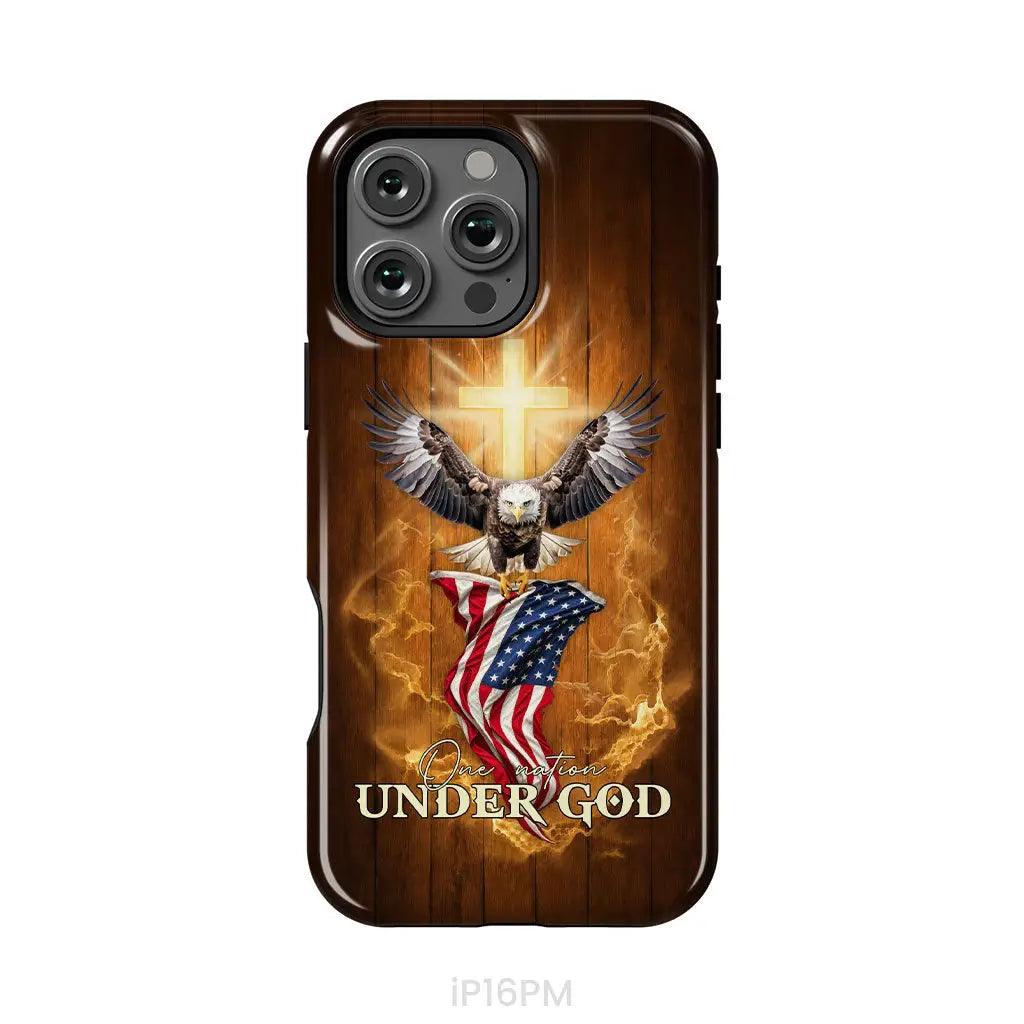 One Nation Under God, Bald Eagle With American Flag, Phone Case