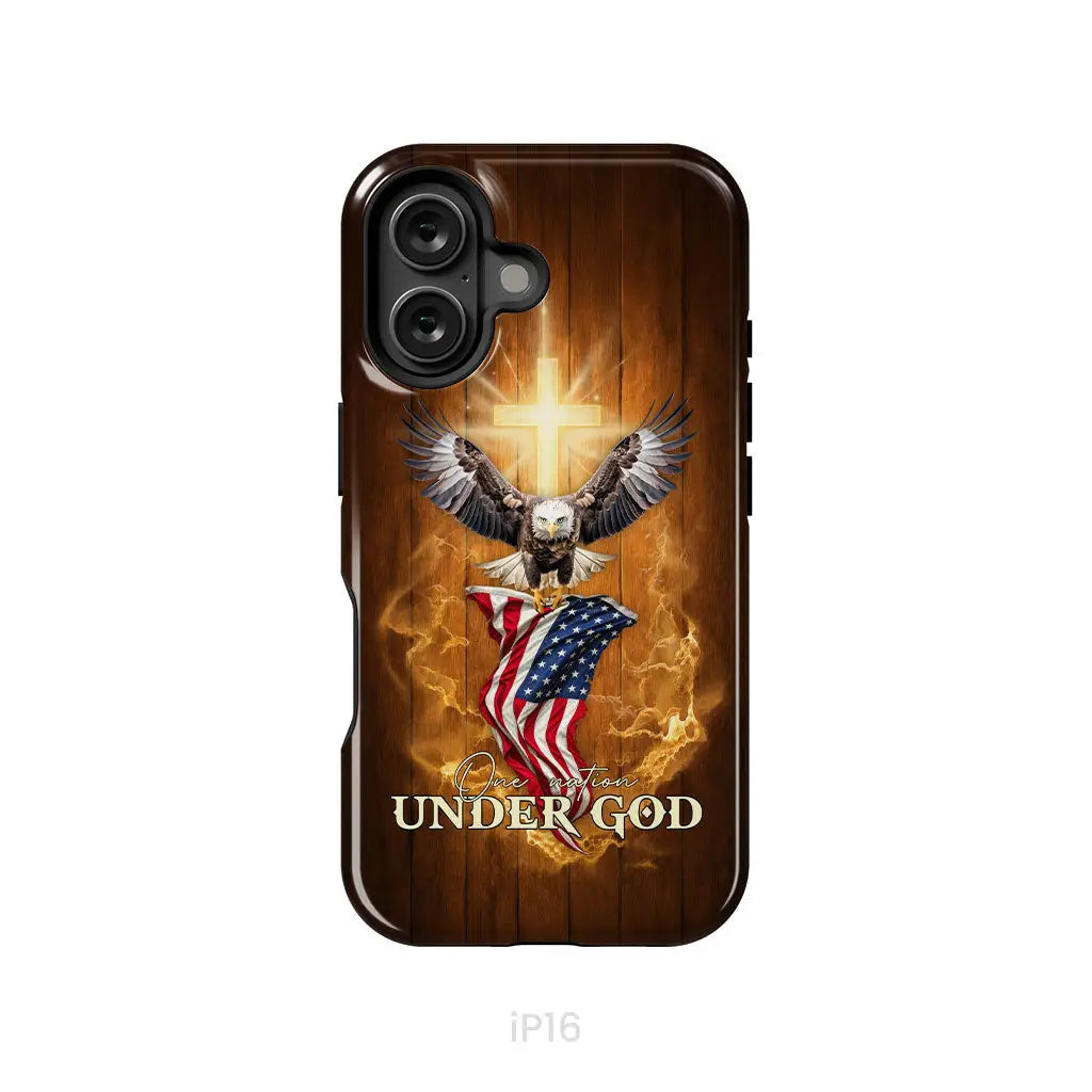 One Nation Under God, Bald Eagle With American Flag, Phone Case