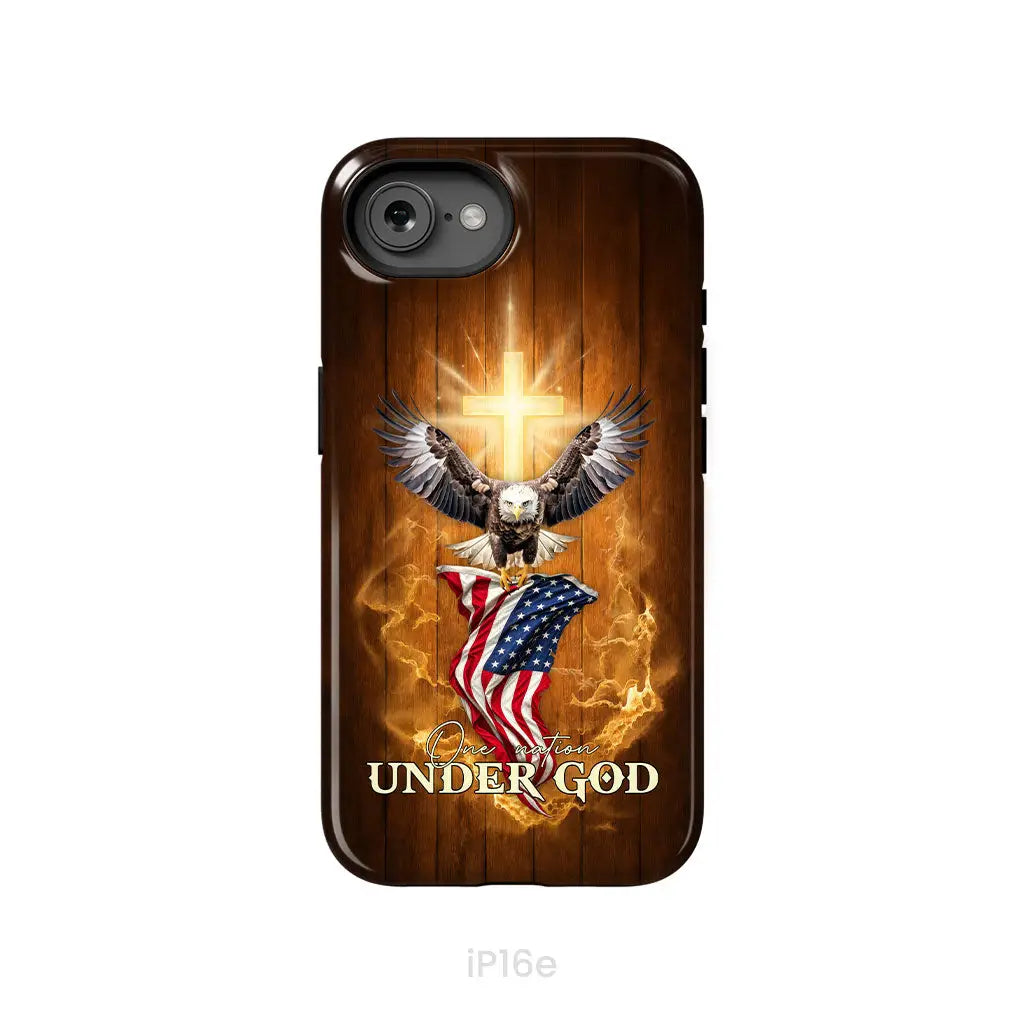 One Nation Under God, Bald Eagle With American Flag, Phone Case