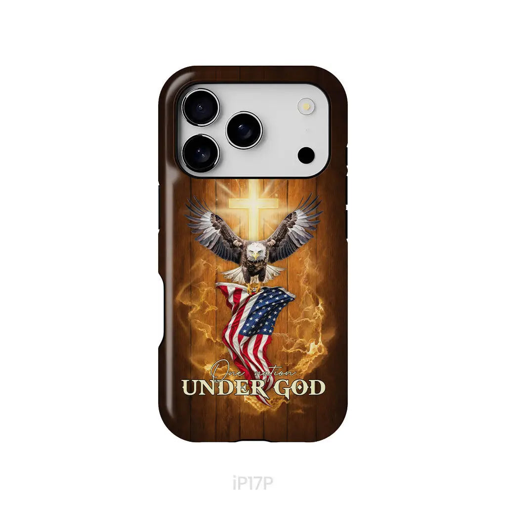 One Nation Under God, Bald Eagle With American Flag, Phone Case