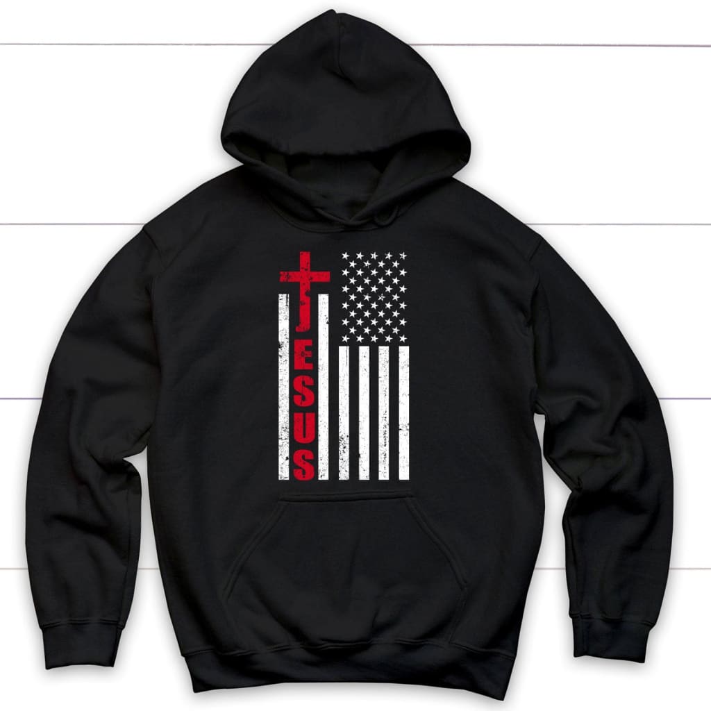 Jesus Word Cross, American Flag, Patriotic Christian Hoodie