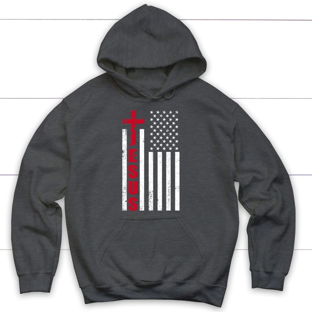 Jesus Word Cross, American Flag, Patriotic Christian Hoodie