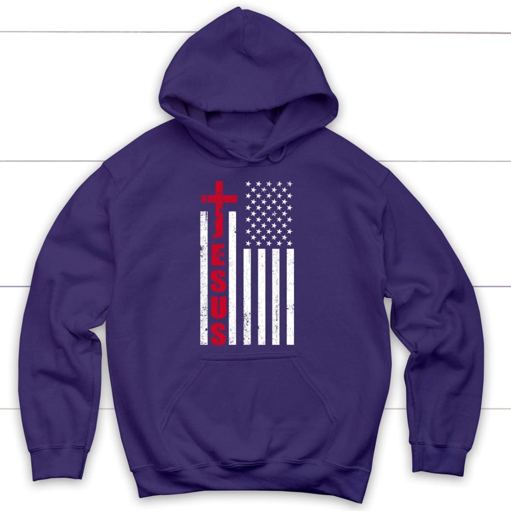 Jesus Word Cross, American Flag, Patriotic Christian Hoodie