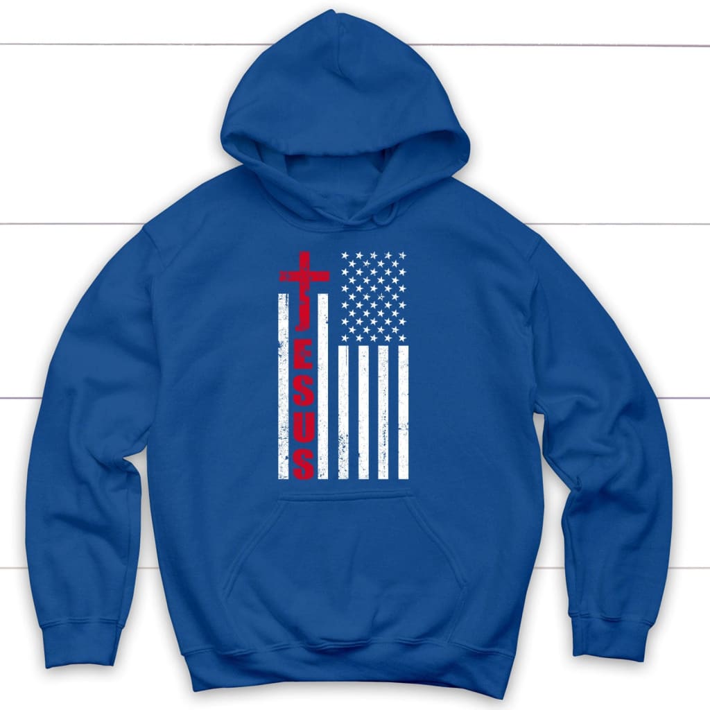 Jesus Word Cross, American Flag, Patriotic Christian Hoodie
