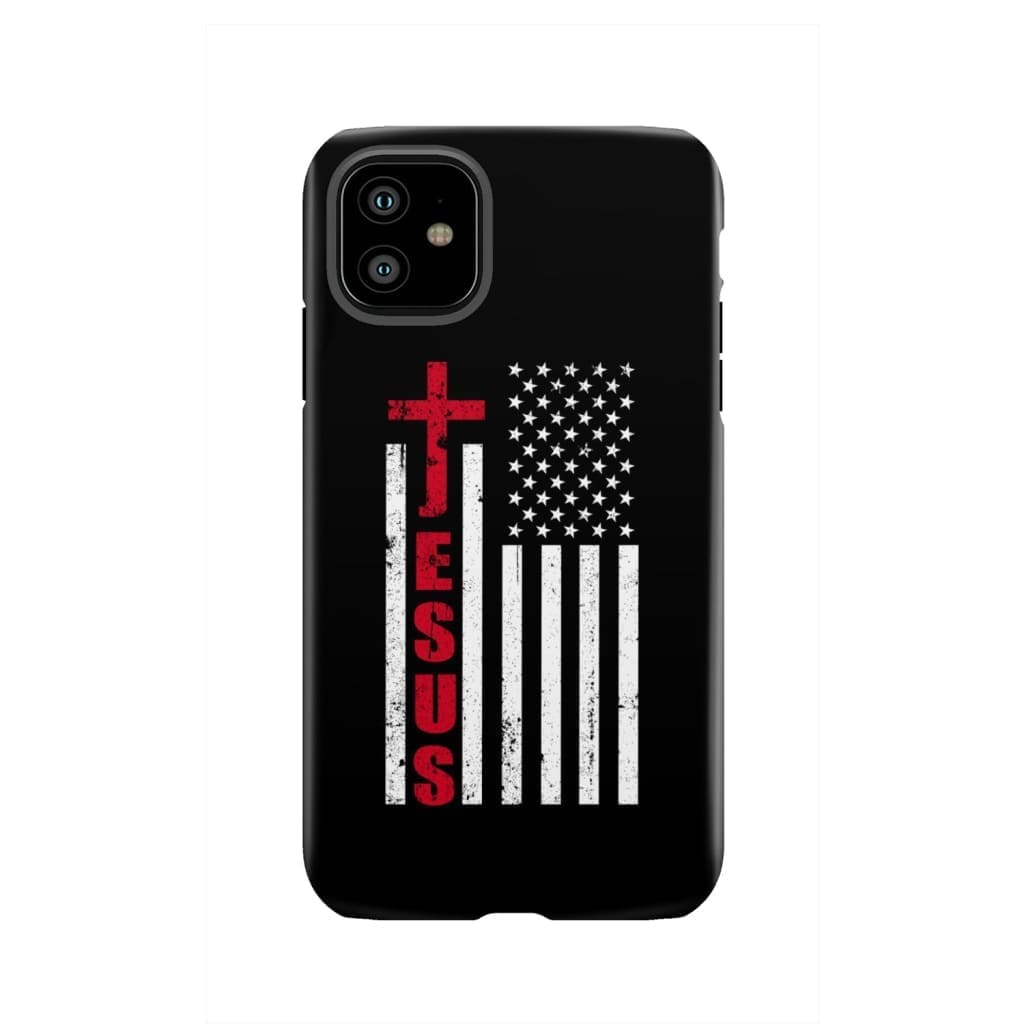 Patriotic phone cases: Jesus word cross with American flag Christian phone case