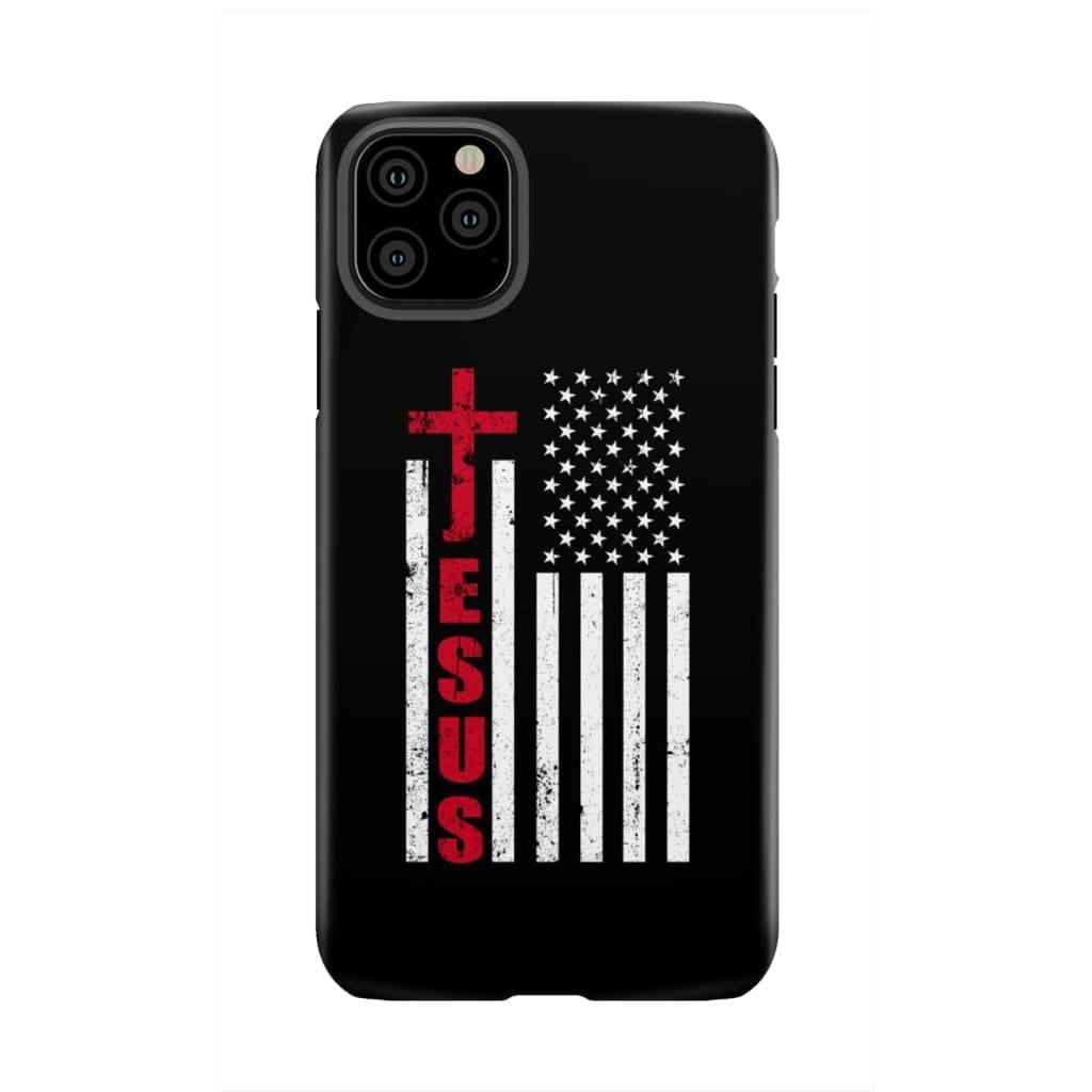 Patriotic phone cases: Jesus word cross with American flag Christian phone case