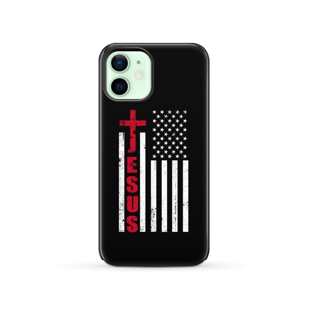 Patriotic phone cases: Jesus word cross with American flag Christian phone case