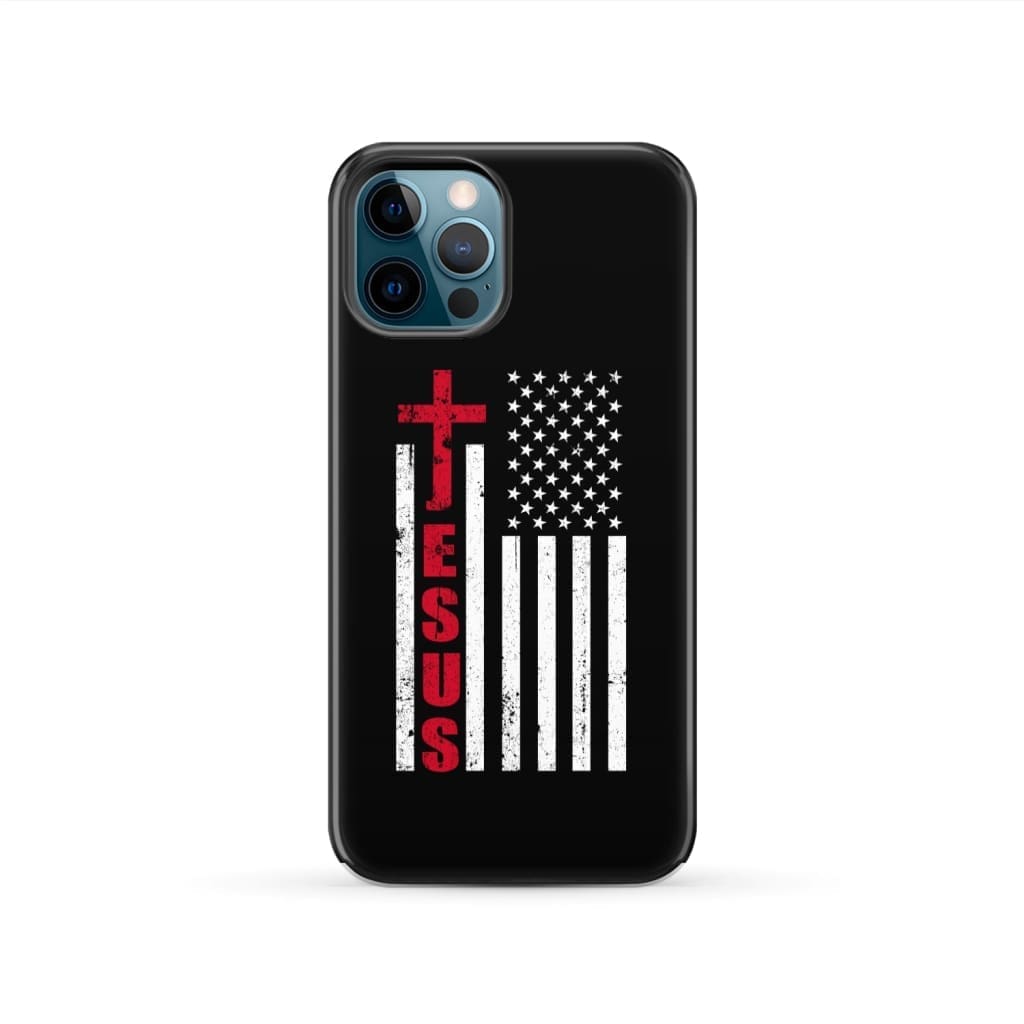 Patriotic phone cases: Jesus word cross with American flag Christian phone case