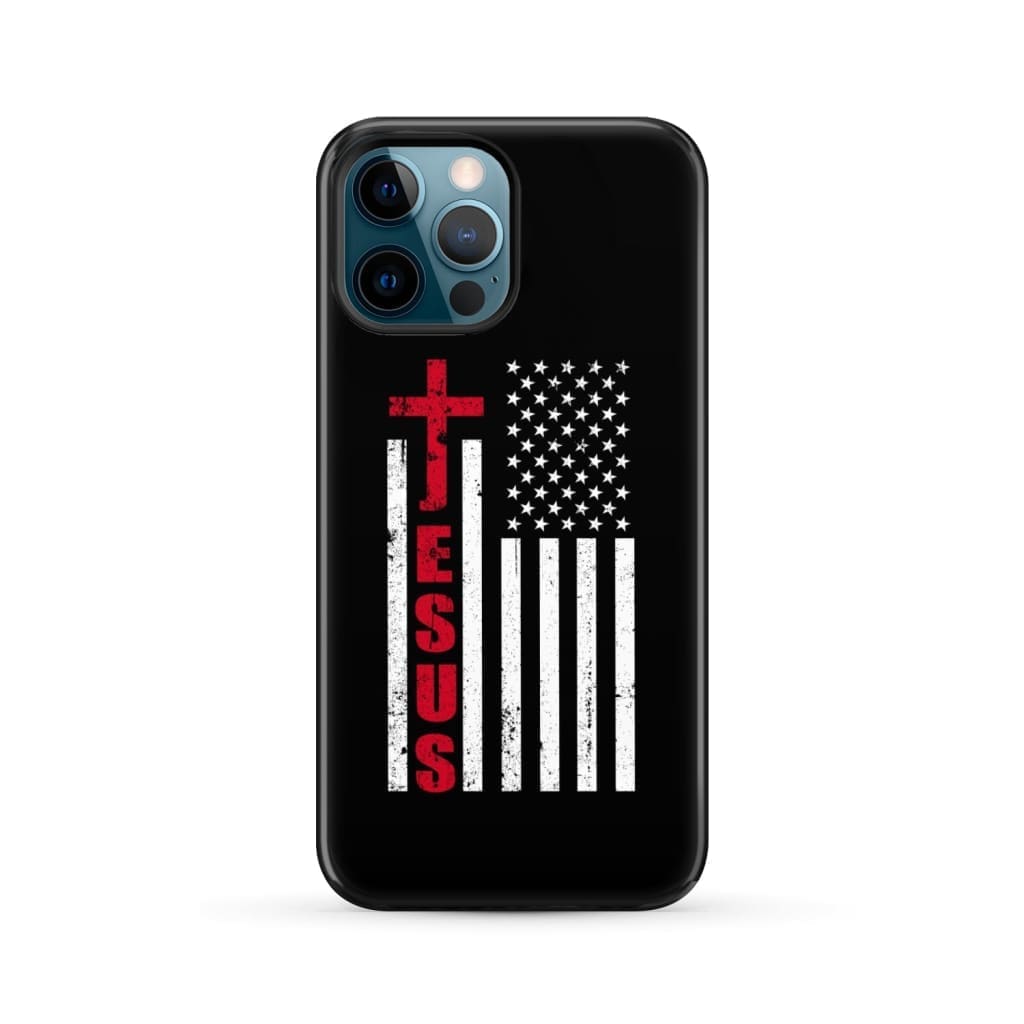 Patriotic phone cases: Jesus word cross with American flag Christian phone case