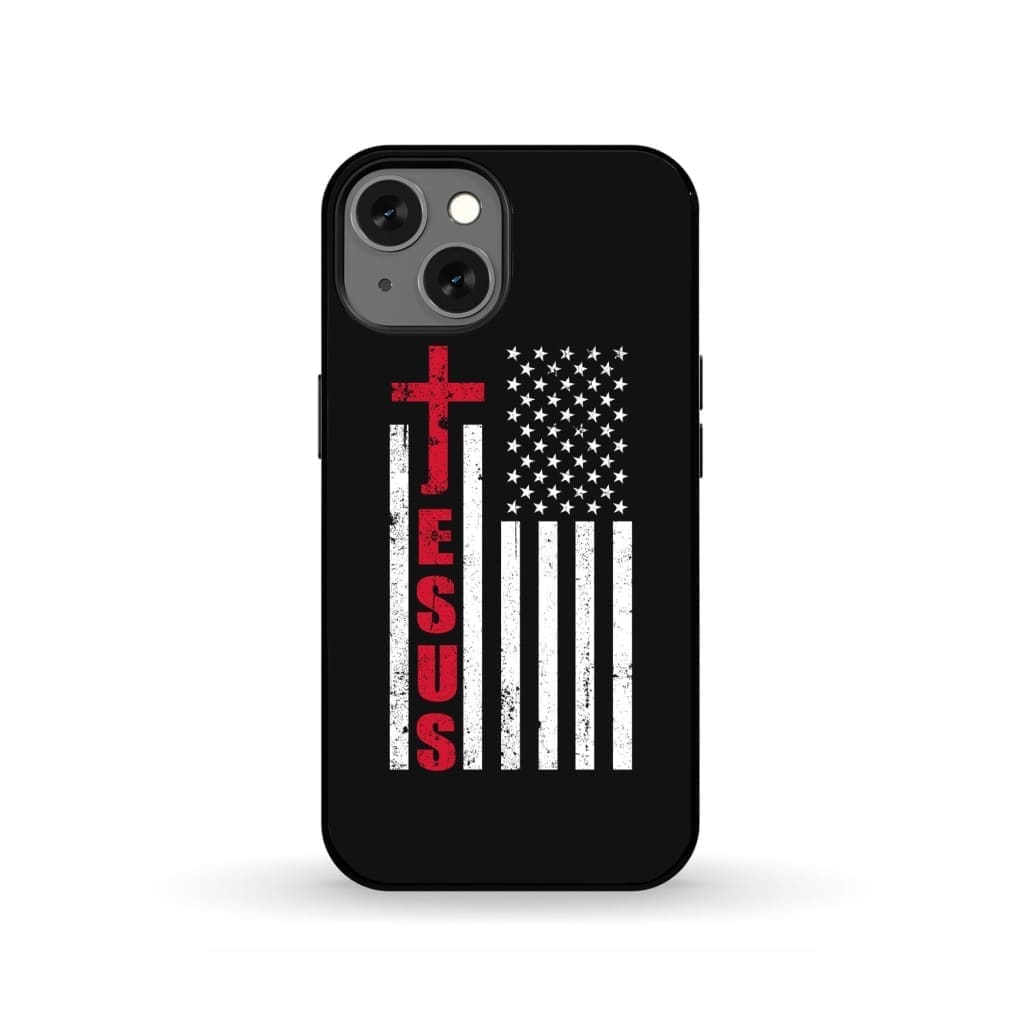 Patriotic phone cases: Jesus word cross with American flag Christian phone case