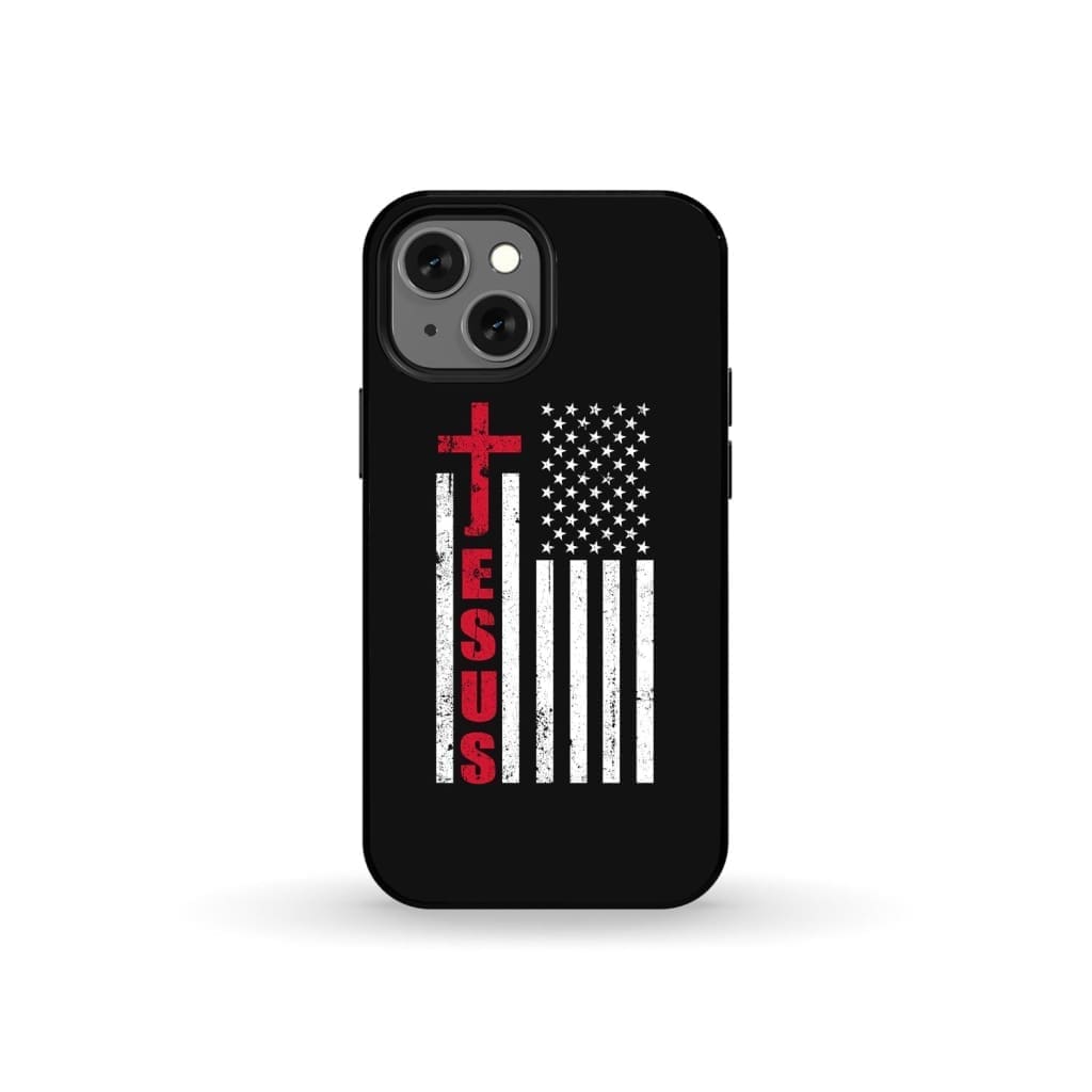 Patriotic phone cases: Jesus word cross with American flag Christian phone case