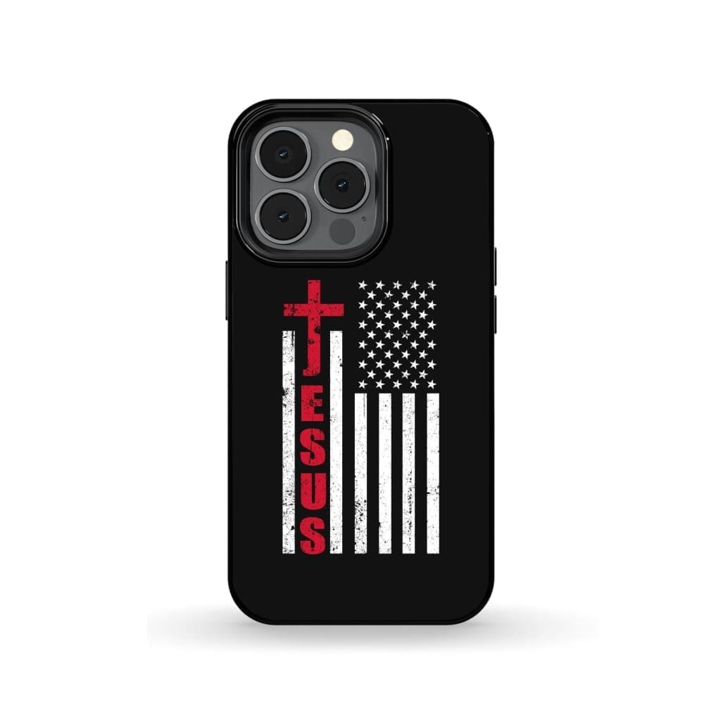 Patriotic phone cases: Jesus word cross with American flag Christian phone case