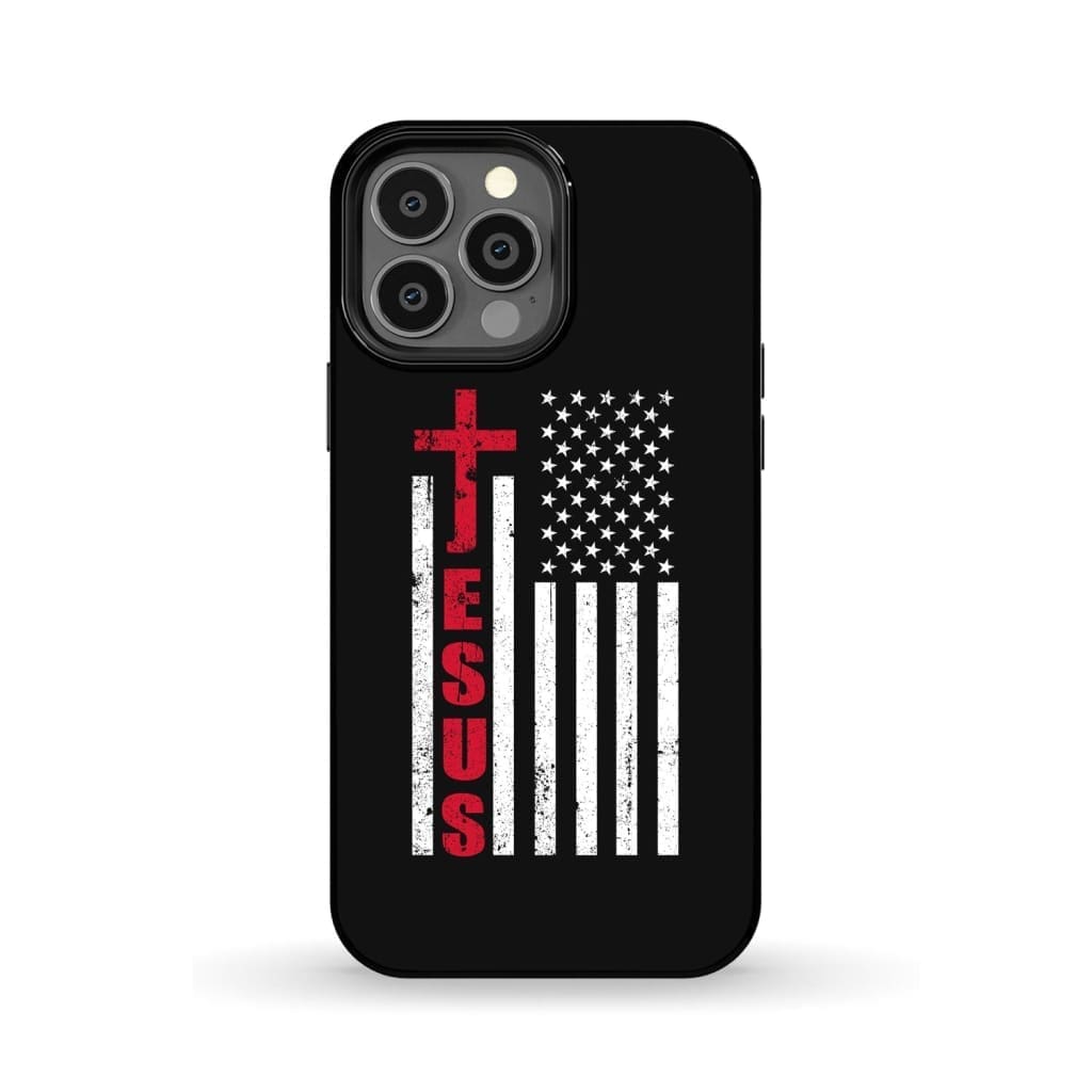 Patriotic phone cases: Jesus word cross with American flag Christian phone case