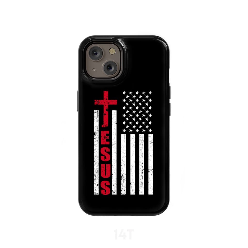 Patriotic phone cases: Jesus word cross with American flag Christian phone case