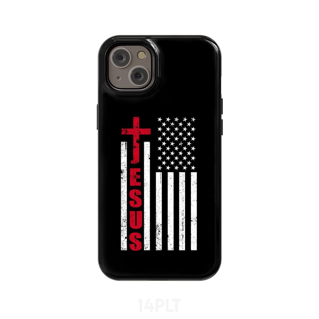Patriotic phone cases: Jesus word cross with American flag Christian phone case