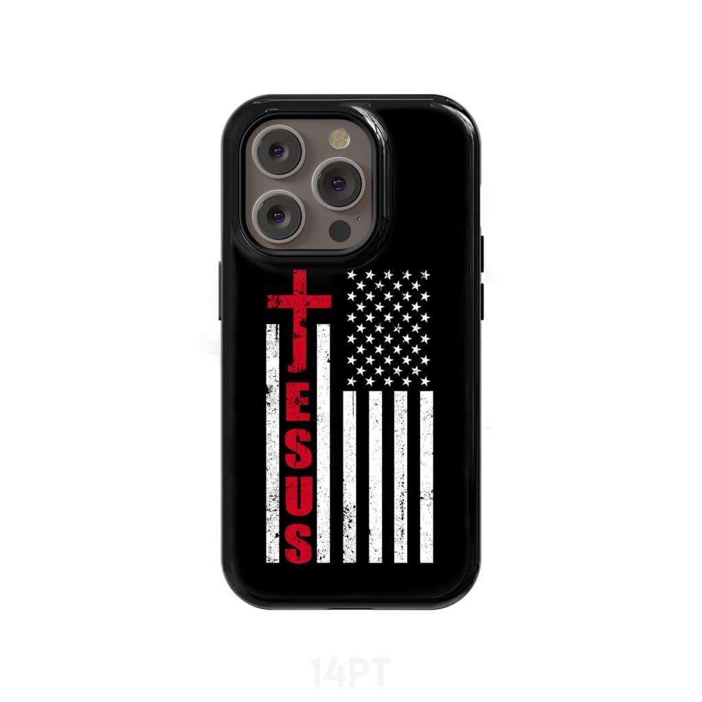 Patriotic phone cases: Jesus word cross with American flag Christian phone case