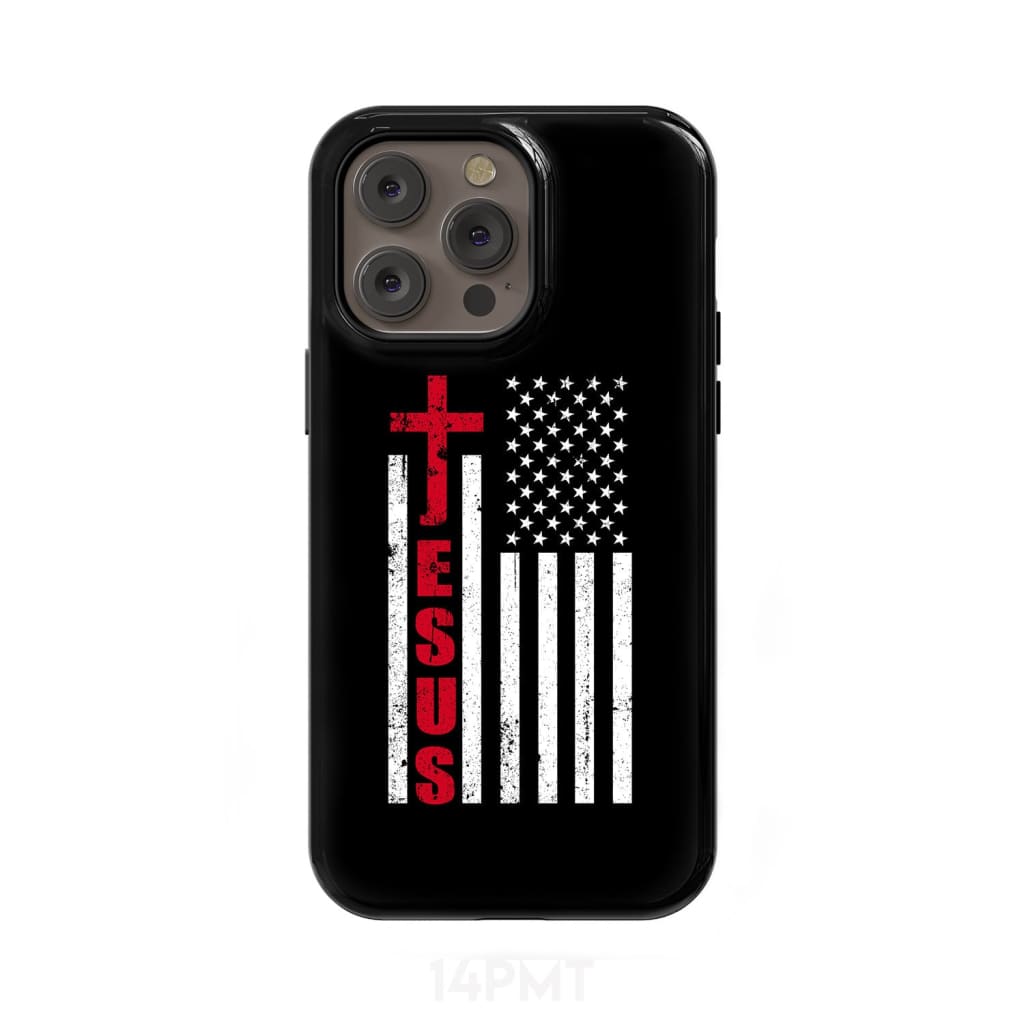 Patriotic phone cases: Jesus word cross with American flag Christian phone case