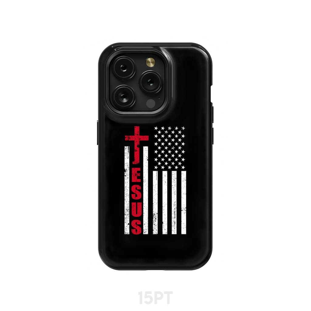 Patriotic phone cases: Jesus word cross with American flag Christian phone case