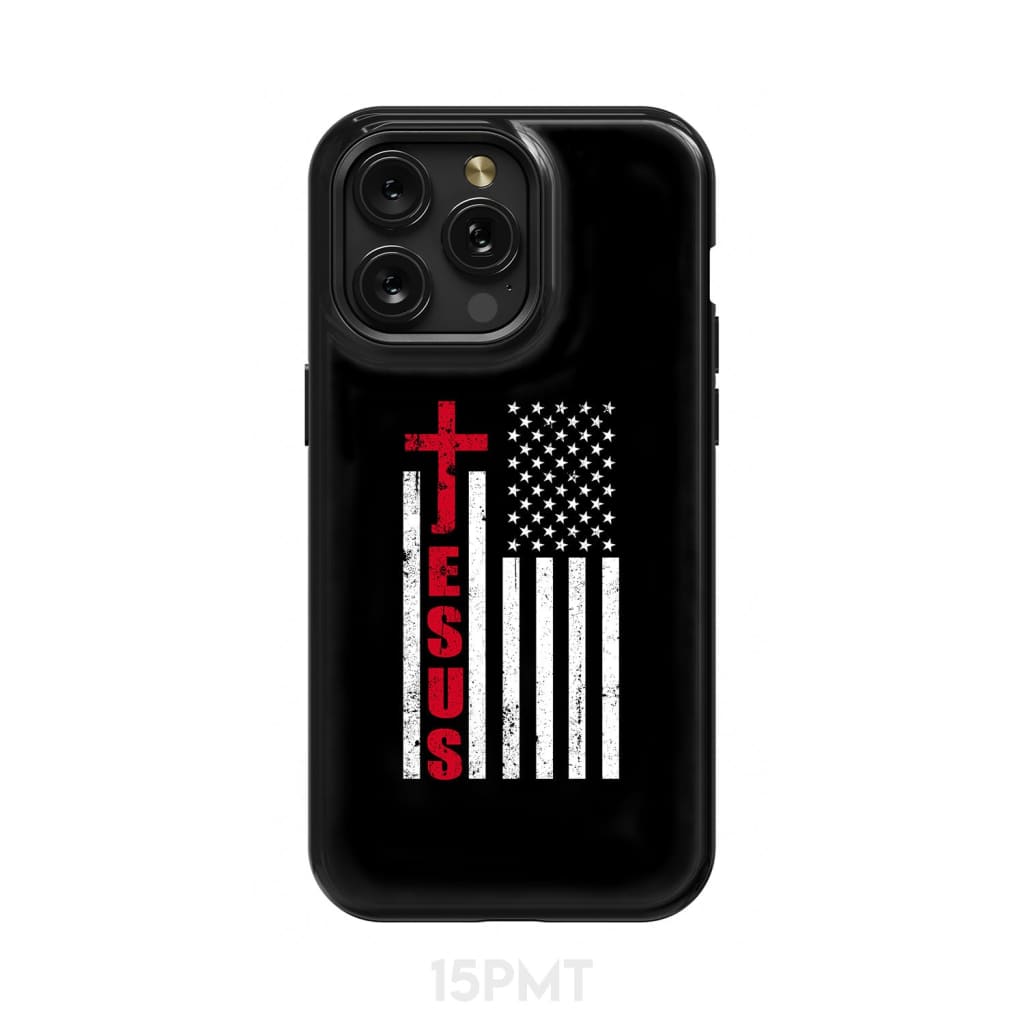 Patriotic phone cases: Jesus word cross with American flag Christian phone case
