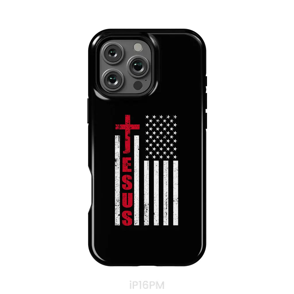 Patriotic phone cases: Jesus word cross with American flag Christian phone case