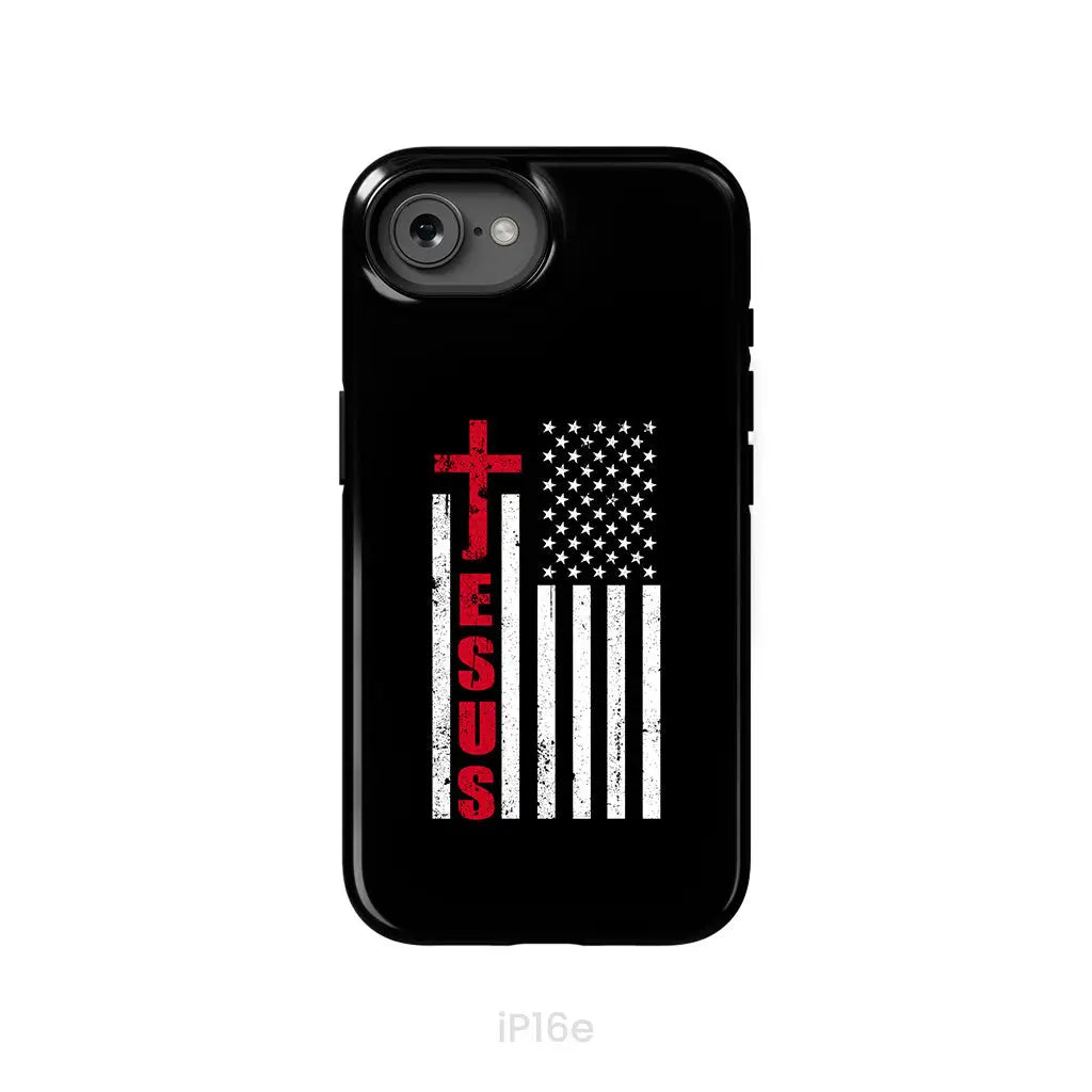 Patriotic phone cases: Jesus word cross with American flag Christian phone case