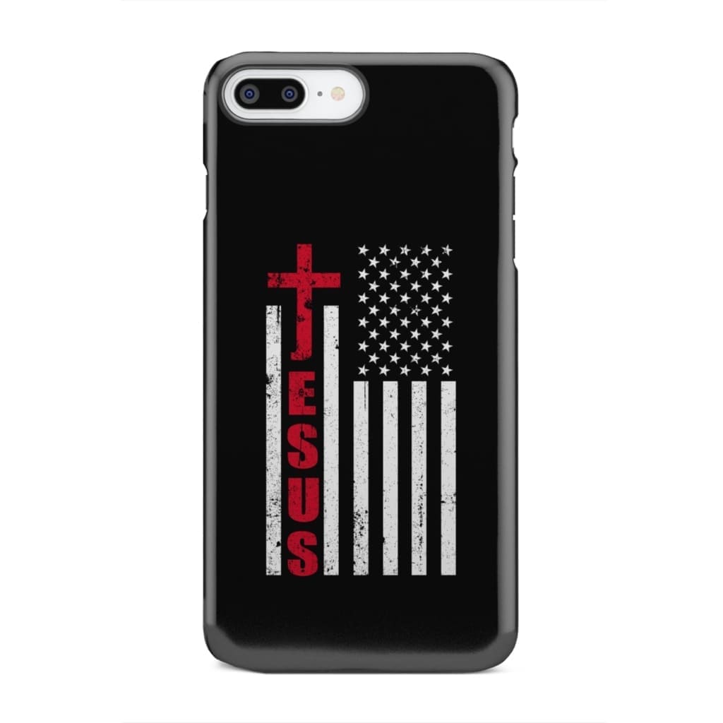 Patriotic phone cases: Jesus word cross with American flag Christian phone case