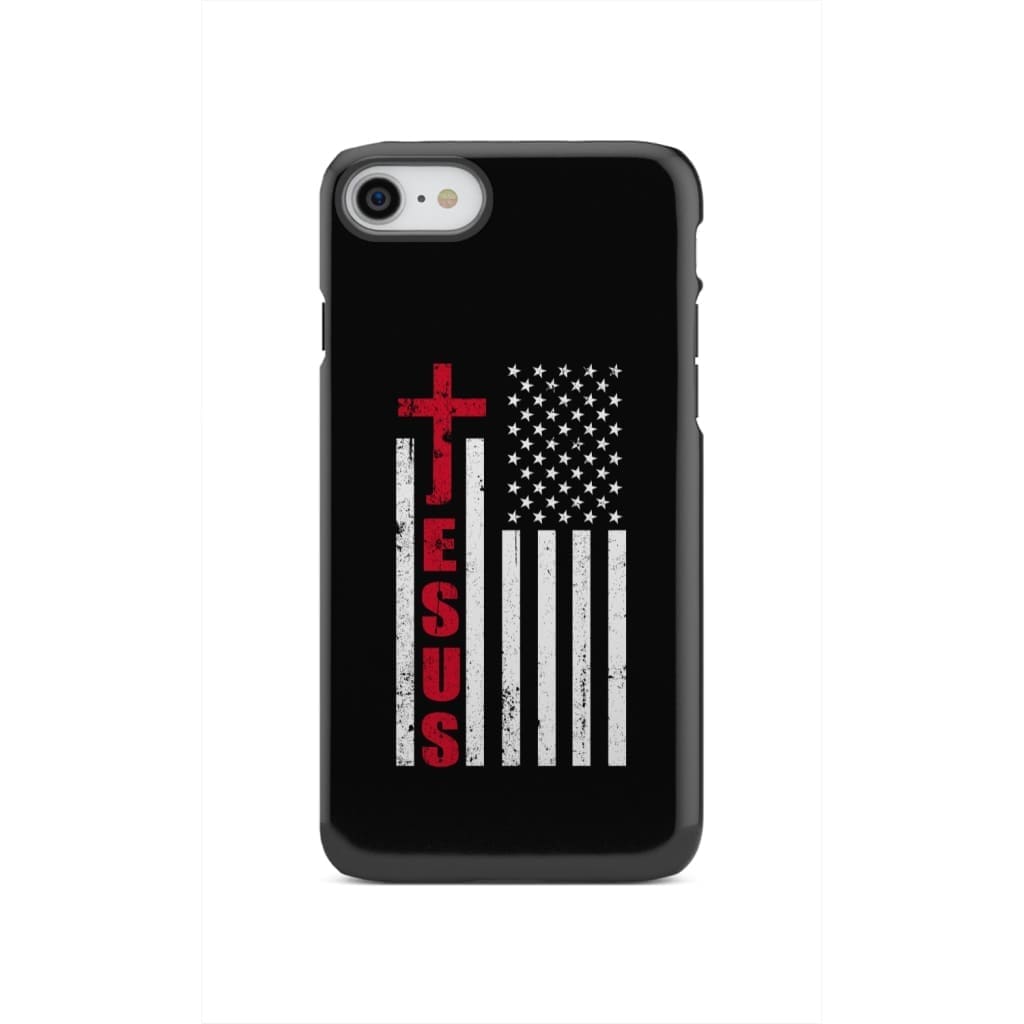 Patriotic phone cases: Jesus word cross with American flag Christian phone case