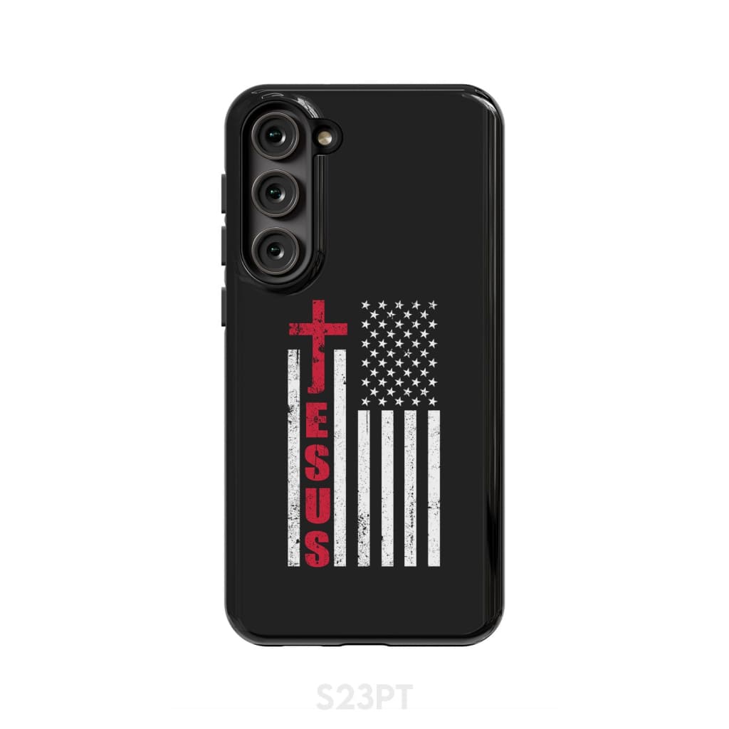 Patriotic phone cases: Jesus word cross with American flag Christian phone case