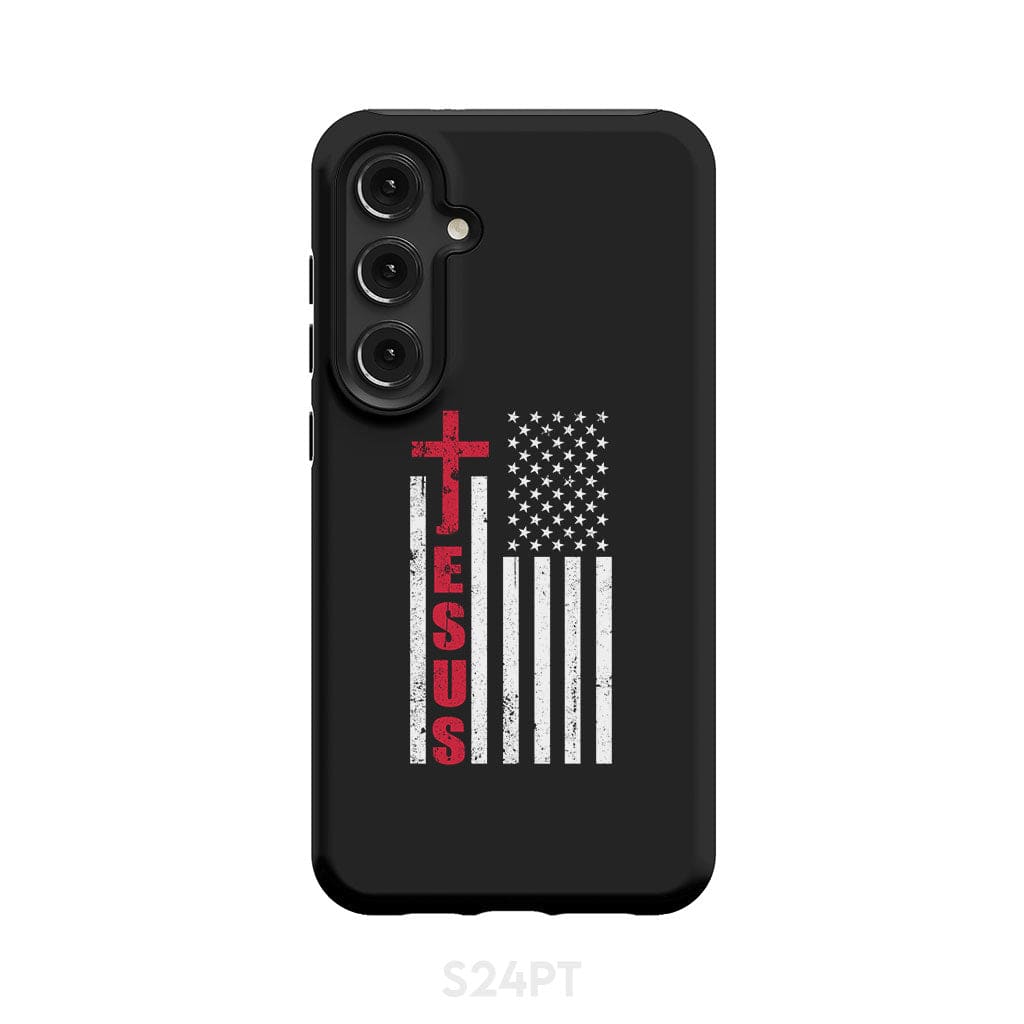 Patriotic phone cases: Jesus word cross with American flag Christian phone case