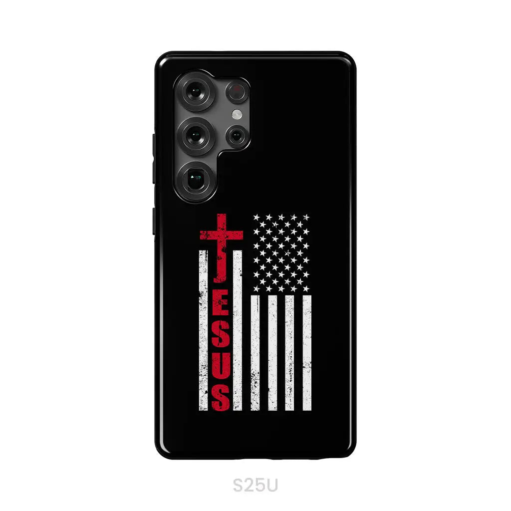 Patriotic phone cases: Jesus word cross with American flag Christian phone case