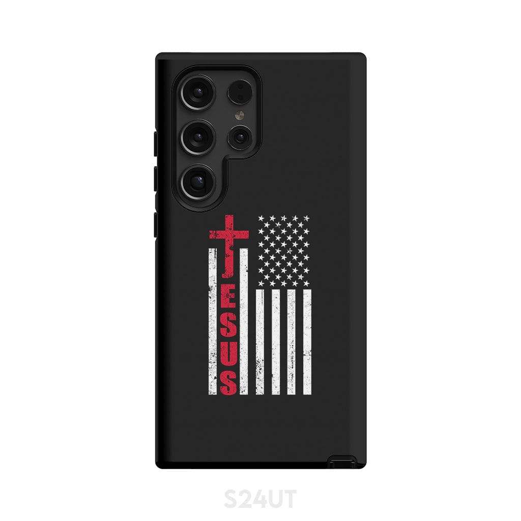 Patriotic phone cases: Jesus word cross with American flag Christian phone case