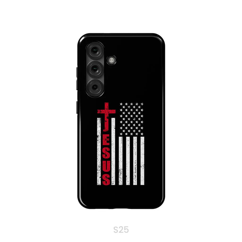 Patriotic phone cases: Jesus word cross with American flag Christian phone case