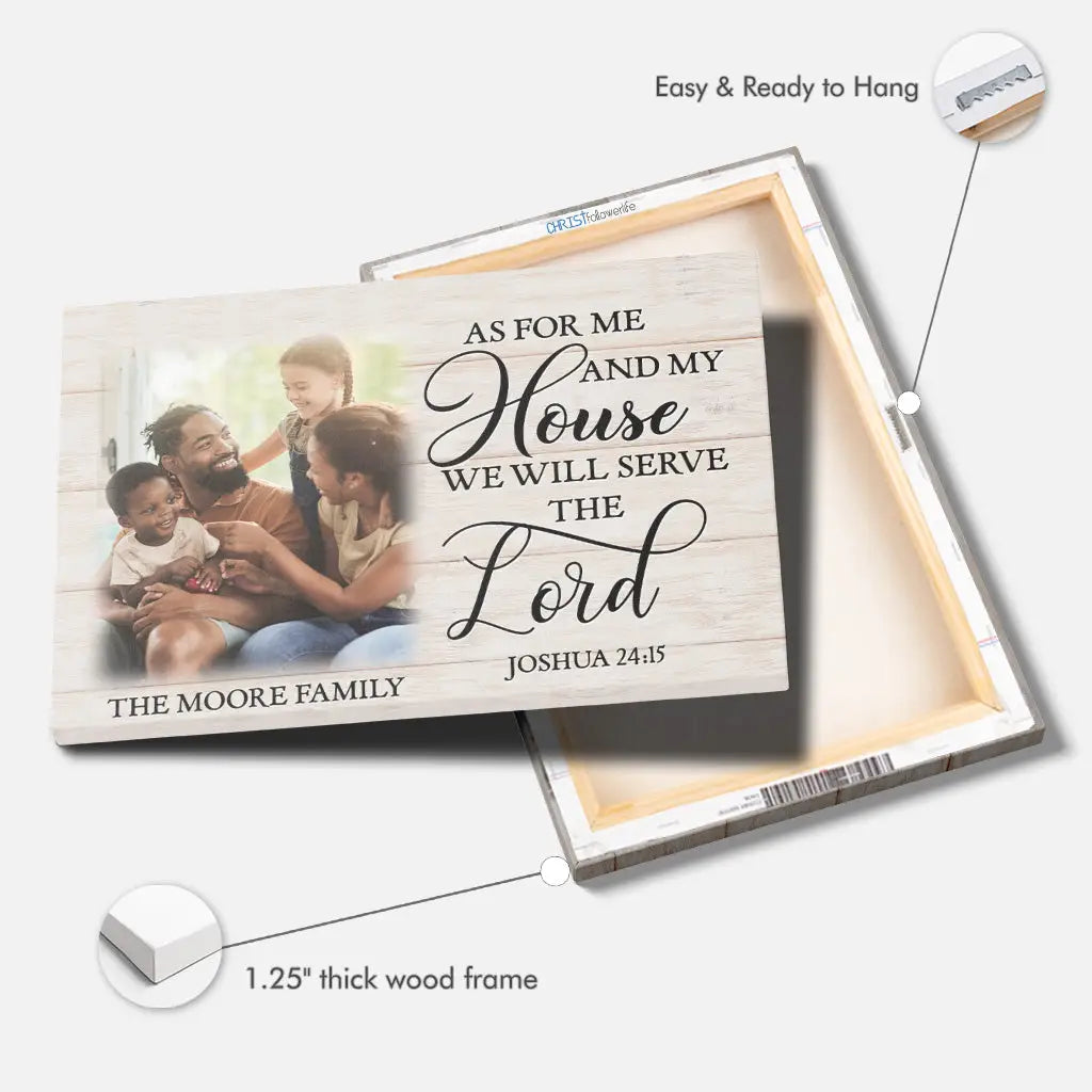 Personalized, As for Me and My House Joshua 24:15, Custom Family Name & Photo, Wall Art Canvas