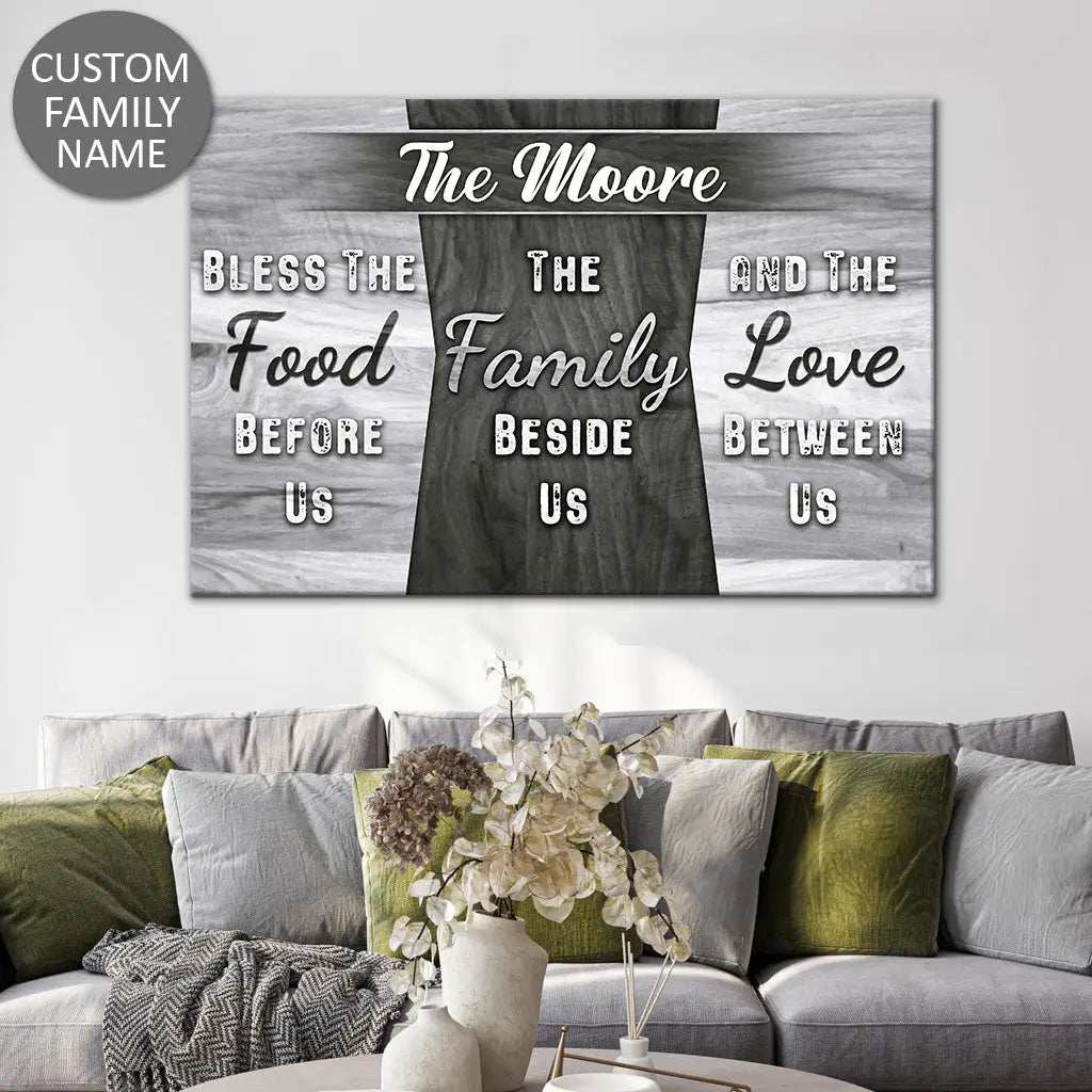 Personalized, Bless The Food Before Us, Custom Family Name, Wall Art Canvas