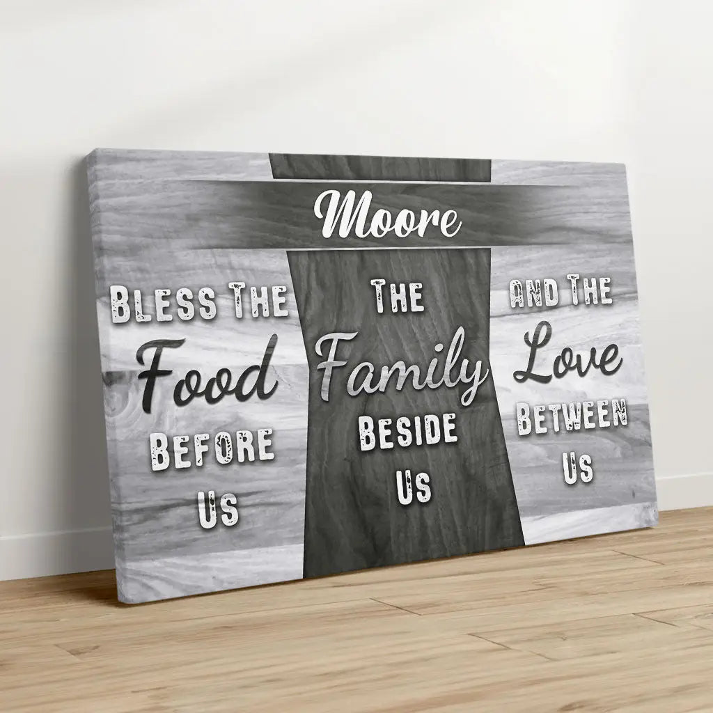 Personalized, Bless The Food Before Us, Custom Family Name, Wall Art Canvas
