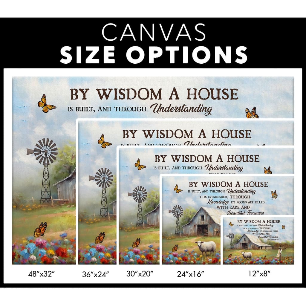 Proverbs 24:3-4 by Wisdom a House is Built Canvas, Old Barn, Sheep, Christian Wall Art