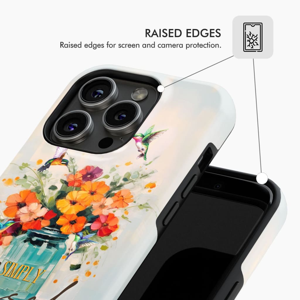 Simply Blessed, Hummingbird, Vase of Flowers, Christian Phone Case