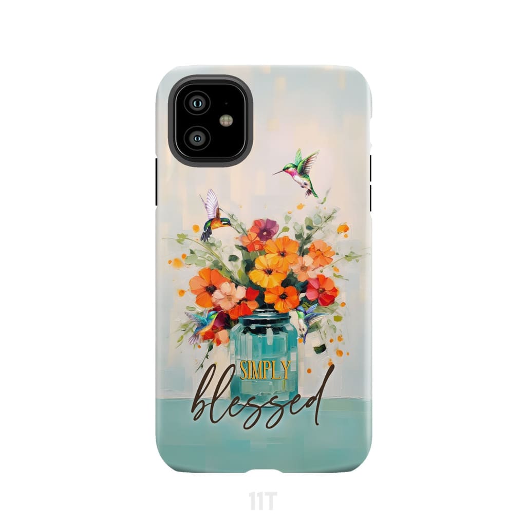Simply Blessed, Hummingbird, Vase of Flowers, Christian Phone Case