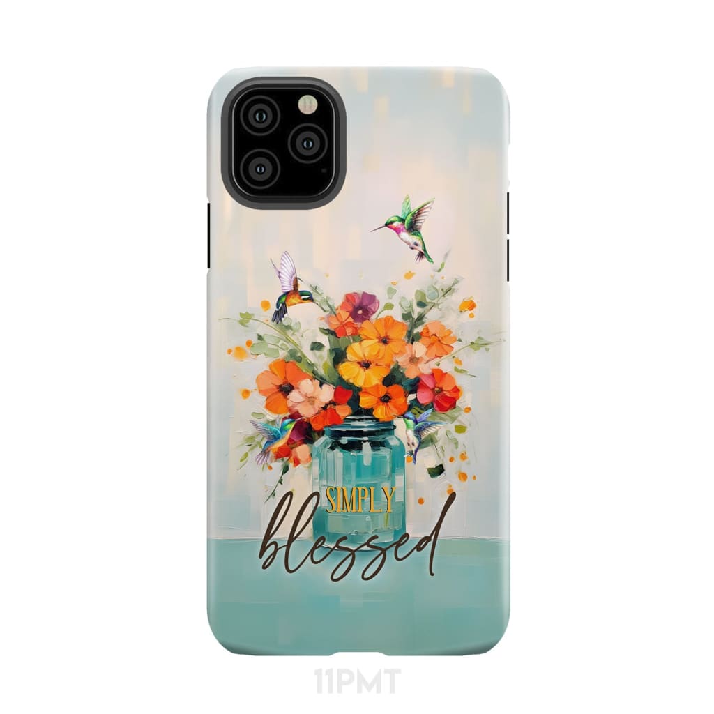 Simply Blessed, Hummingbird, Vase of Flowers, Christian Phone Case