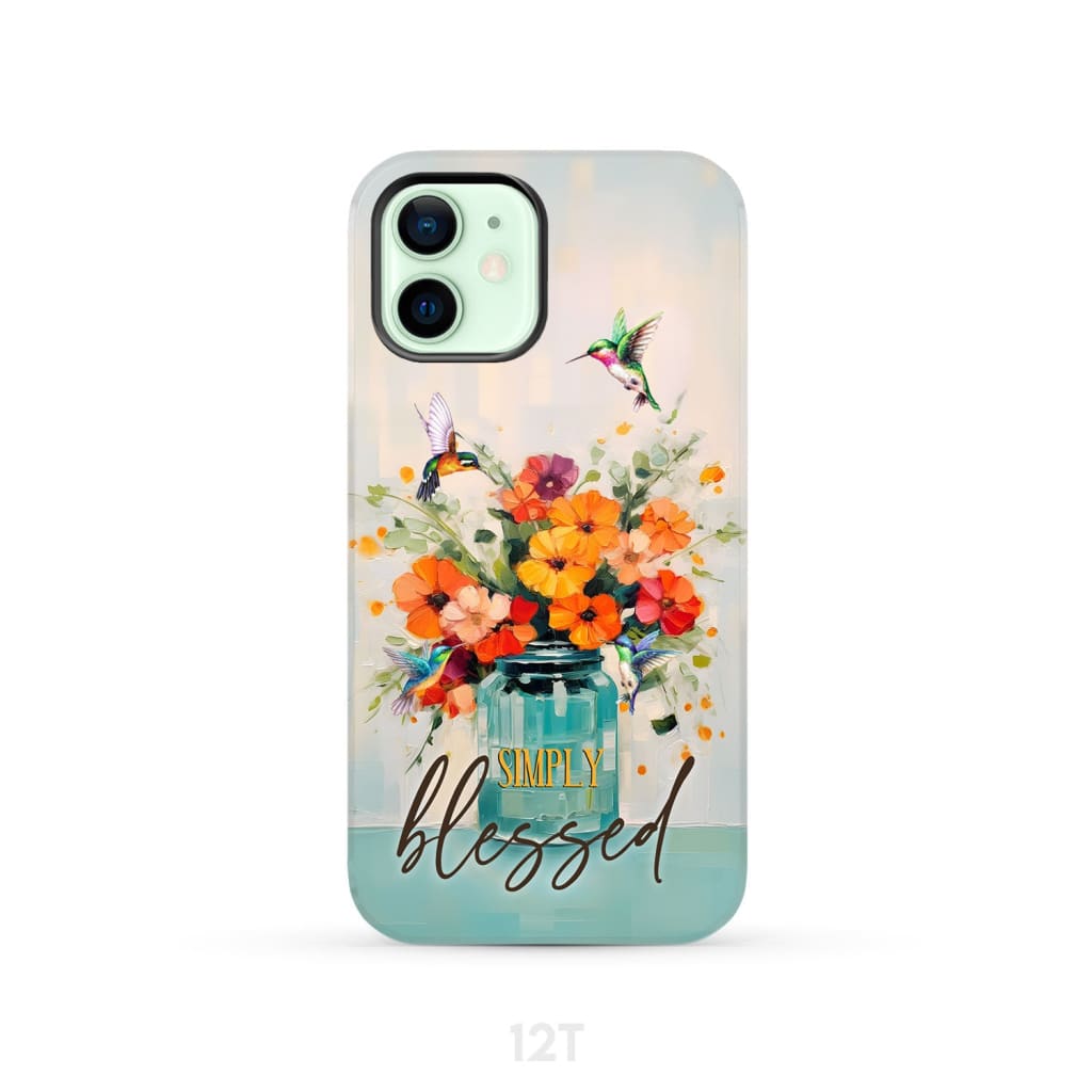 Simply Blessed, Hummingbird, Vase of Flowers, Christian Phone Case