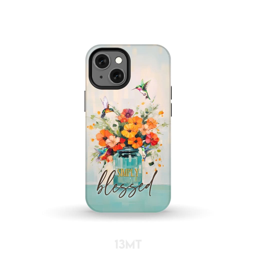 Simply Blessed, Hummingbird, Vase of Flowers, Christian Phone Case