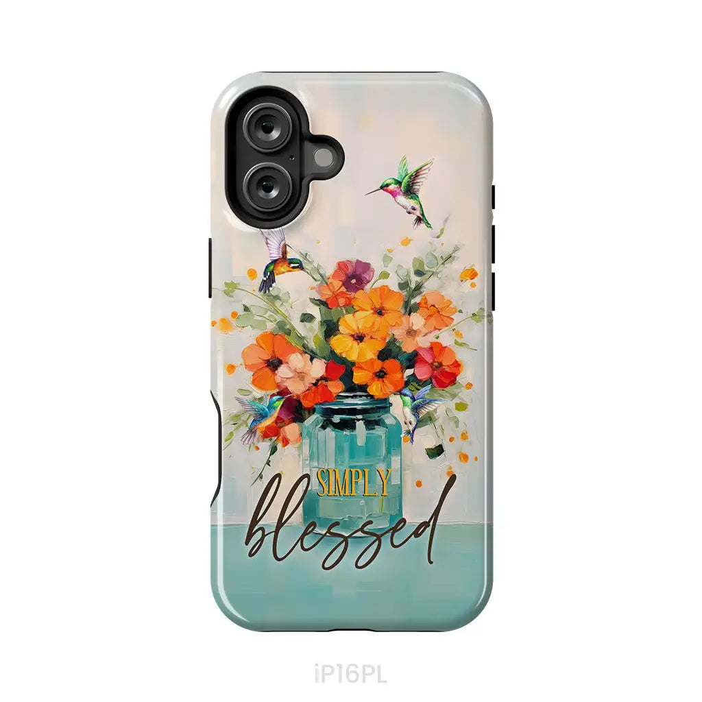 Simply Blessed, Hummingbird, Vase of Flowers, Christian Phone Case