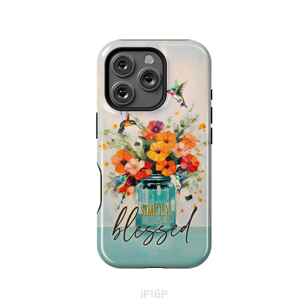 Simply Blessed, Hummingbird, Vase of Flowers, Christian Phone Case